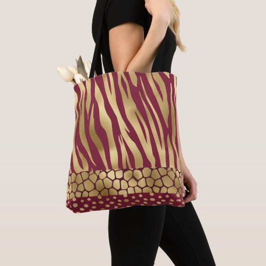 Elegant Gold Burgundy Tiger Chic Stylish Trendy Tote Bag (Dichtbij)