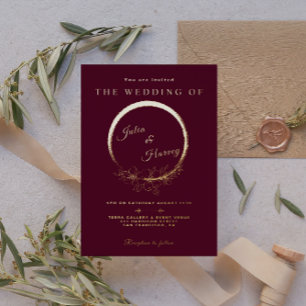 Elegant Gold Burgundy Wedding Folie Uitnodiging