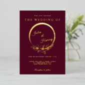 Elegant Gold Burgundy Wedding Folie Uitnodiging (Staand Voorkant)