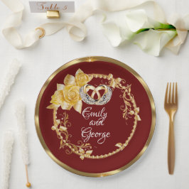 Elegant Gold Burgundy Wedding Persoonlijk Papieren Bordje