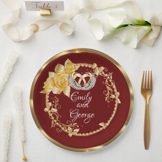 Elegant Gold Burgundy Wedding Persoonlijk Papieren Bordje (Huwelijk)