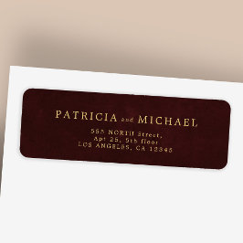 Elegant gold burgundy wedding return address etiket