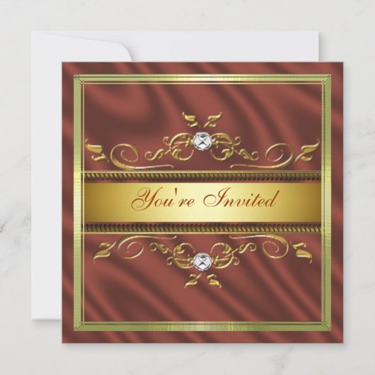 Elegant Gold Burnt Oranje Silk/Satin Invitation th Kaart (Voorkant)