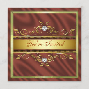 Elegant Gold Burnt Oranje Silk/Satin Invitation th Kaart