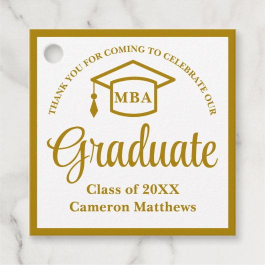 Elegant Gold Business School Afstudeerfeest Bedankjes Labels (Voorkant)
