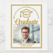 Elegant Gold Business School Afstuderen MBA Foto Wijn Etiket (Enkel label)