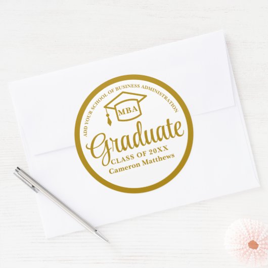 Elegant Gold Business School Afstuderen MBA Ronde Sticker (Envelop)