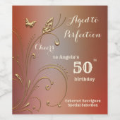 Elegant Gold Butterfly Birthday Wine Label Wijn Etiket (Enkel label)