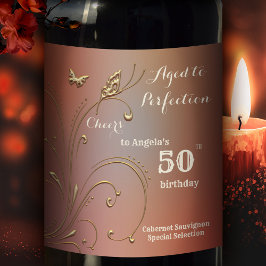 Elegant Gold Butterfly Birthday Wine Label Wijn Etiket