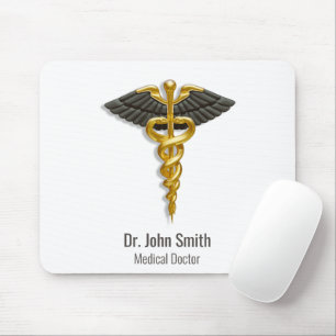 Elegant Gold Caduceus Black Wings Classy Medical Muismat