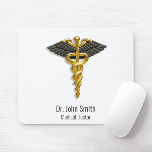Elegant Gold Caduceus Black Wings Classy Medical Muismat (Met muis)