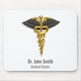 Elegant Gold Caduceus Black Wings Classy Medical Muismat