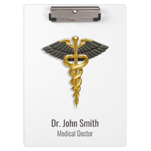 Elegant Gold Caduceus Classy Medical Black Wings Klembord (Voorkant)