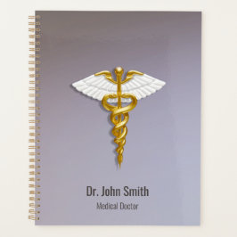 Elegant Gold Caduceus White Wings Medical Planner