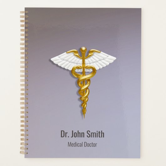 Elegant Gold Caduceus White Wings Medical Planner (Voorkant)