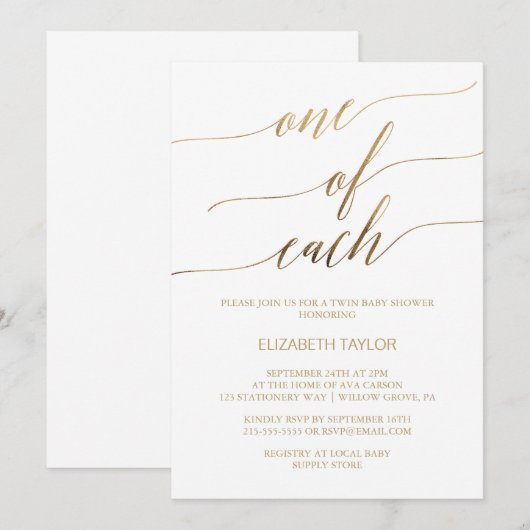 Elegant Gold Calligrafie 1 van elk Baby shower Kaart (Voorkant / Achterkant)