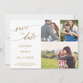 Elegant Gold Calligrafie 3 Foto Collage Save The Date (Voorkant)
