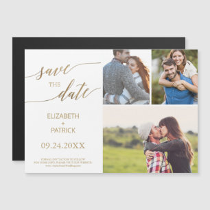 Elegant Gold Calligrafie 3 Foto Save the Date Magnetische Uitnodiging
