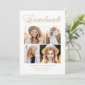 Elegant Gold Calligrafie 4 Foto Afstuderen Aankondiging (Staand voorkant)