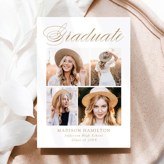 Elegant Gold Calligrafie 4 Foto Afstuderen Aankondiging