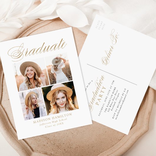 Elegant Gold Calligrafie 4 Fotogradatie Partij Uitnodiging Briefkaart