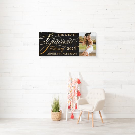 Elegant Gold Calligrafie Afstuderen Klasse 23 Spandoek (Insitu)