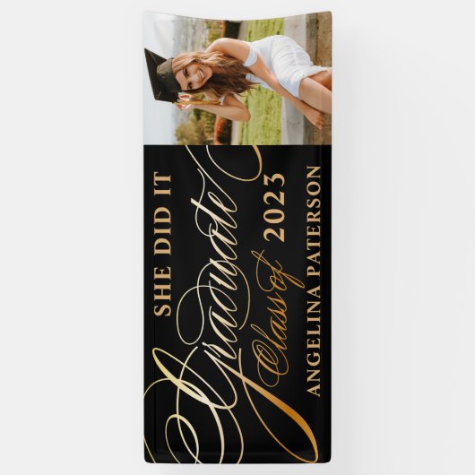 Elegant Gold Calligrafie Afstuderen Klasse 23 Spandoek (Verticaal)