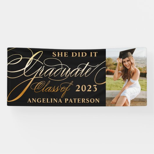 Elegant Gold Calligrafie Afstuderen Klasse 23 Spandoek (Horizontaal)