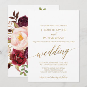 Elegant Gold Calligrafie   Floral Backing Wedding Kaart