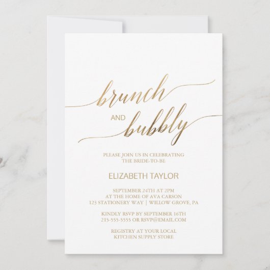 Elegant Gold Calligrafie | Floral Brunch en Bubble Kaart (Voorkant)