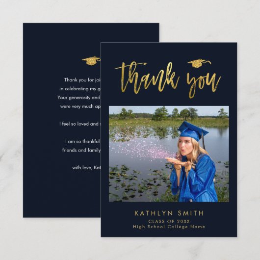 Elegant Gold Calligrafie Foto AFSTUDEERDER Harteli Kaart (Voorkant / Achterkant)