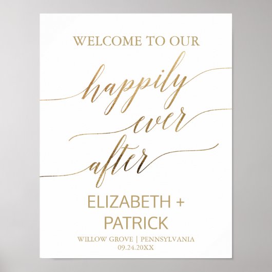 Elegant Gold Calligrafie, gelukkig altijd na onder Poster (Voorkant)