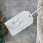 Elegant Gold Calligrafie Hartelijk dank Cadeaulabel<br><div class="desc">Deze elegante goudkalligrafie bedankt je dat tags perfect zijn voor een herfst vrijgezellenfeest. Het neutrale ontwerp is voorzien van een minimalistisch cadeautje label met romantische en grillige faux gouden folie-typografie. Pas deze gunsten etiketten met de naam van de gast van eer, de gebeurtenis en de gebeurtenisdatum aan. Opmerking: dit ontwerp...</div>