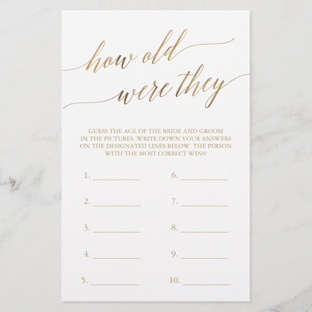 Elegant Gold Calligrafie hoe oud ze waren (Voorkant)