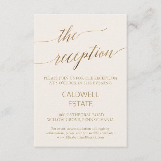 Elegant Gold Calligrafie | ivoorreceptie Informatiekaartje (Voorkant)