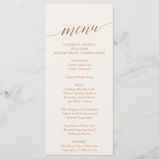 Elegant Gold Calligrafie | Ivory Dinner Menu Kaart (Voorkant)