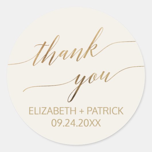 Elegant Gold Calligrafie | Ivory Hartelijk dank Ronde Sticker (Voorkant)