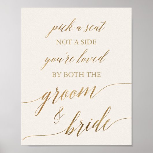 Elegant Gold Calligrafie | Ivory Pick A Seat Sign Poster (Voorkant)