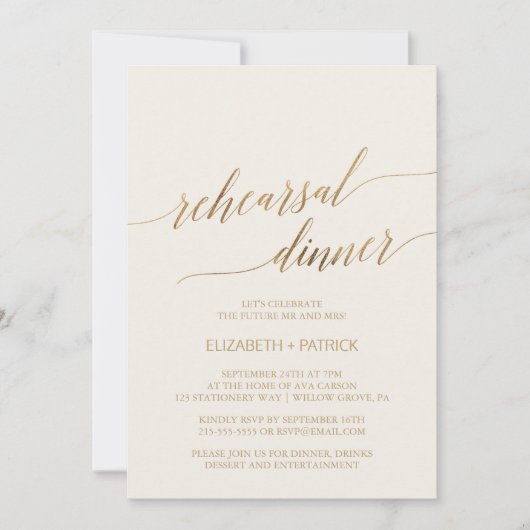 Elegant Gold Calligrafie | Ivory Rehearsal Dinner Kaart (Voorkant)