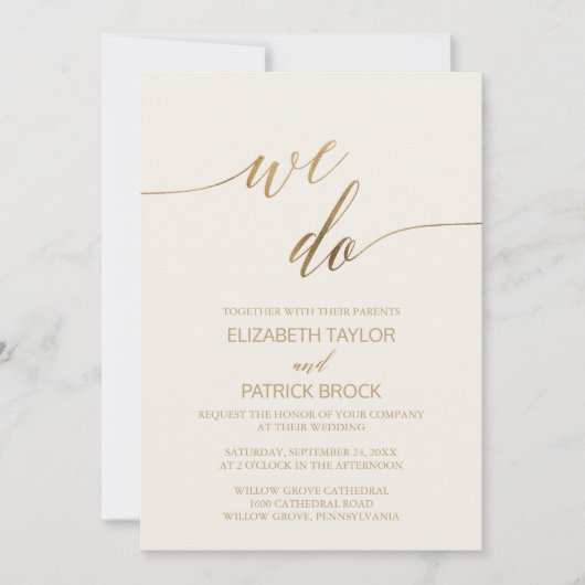 Elegant Gold Calligrafie | Ivory we wedden Kaart (Voorkant)