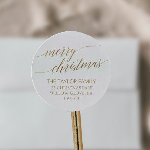 Elegant Gold Calligrafie-kerstretour-adres Ronde Sticker