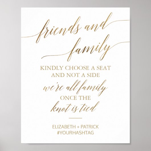 Elegant Gold Calligrafie Kies een zitplaatje Poster (Voorkant)
