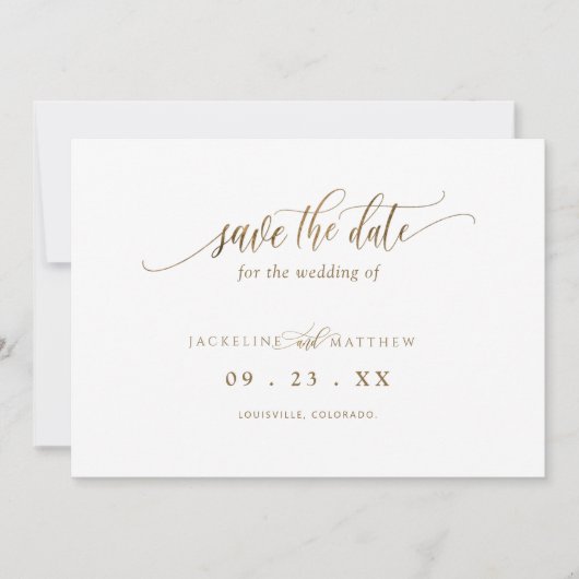Elegant Gold Calligrafie, minimalistisch huwelijk Save The Date (Voorkant)