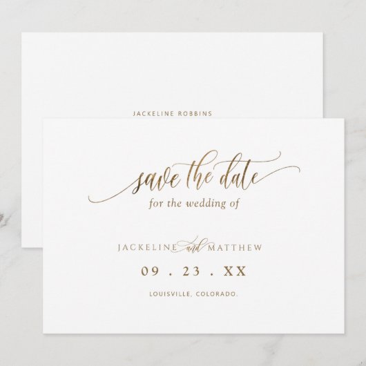 Elegant Gold Calligrafie, minimalistisch huwelijk Save The Date (Voorkant / Achterkant)