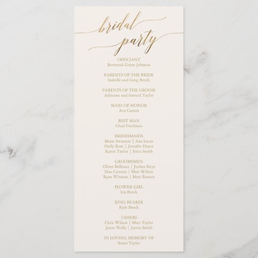 Elegant Gold Calligrafie | Programma Ivory Wedding Programmakaart (Achterkant)