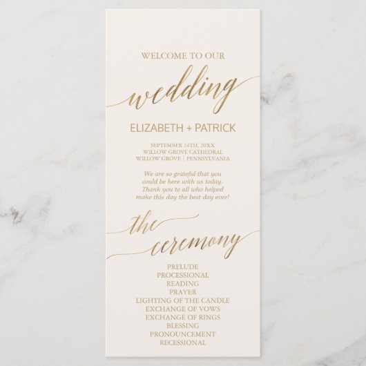 Elegant Gold Calligrafie | Programma Ivory Wedding Programmakaart (Voorkant)