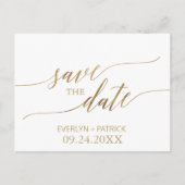 Elegant Gold Calligrafie Sparen de Datum Aankondigingskaart (Voorkant)