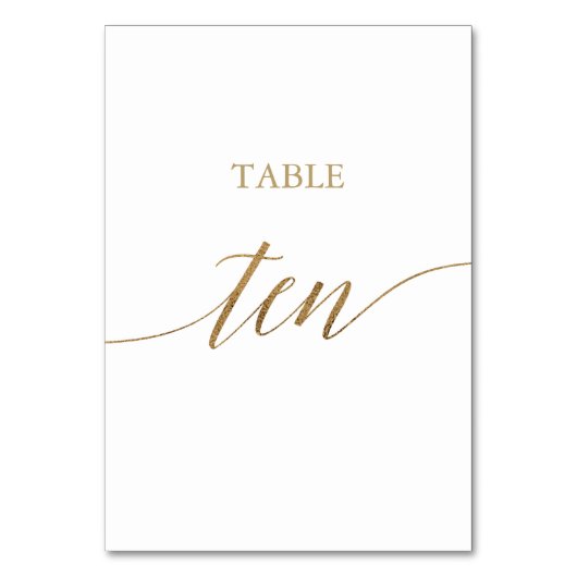 Elegant Gold Calligrafie Tabel Tien tabelnummer Kaart (Voorkant)