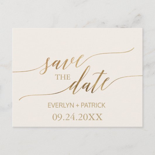 Elegant Gold Calligrafie | Voorbeeld Opslaan datum Aankondigingskaart (Voorkant)