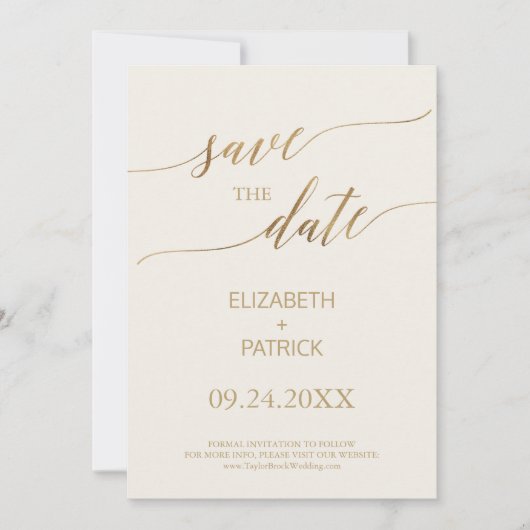Elegant Gold Calligrafie | Voorbeeld Opslaan datum Save The Date (Voorkant)